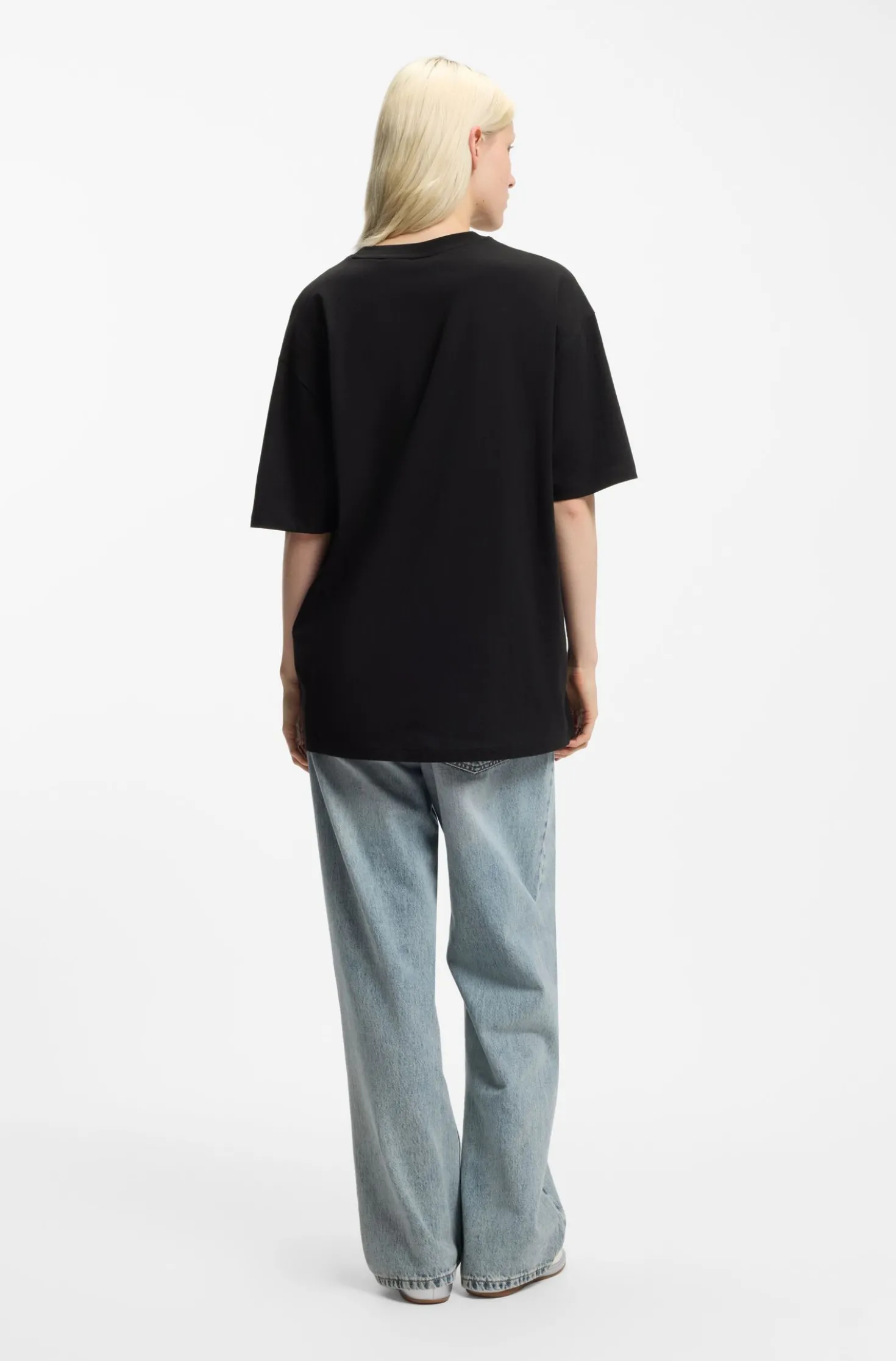 Oversized T-Shirt aus Baumwolle mit Happy HUGO Logo aus Strass