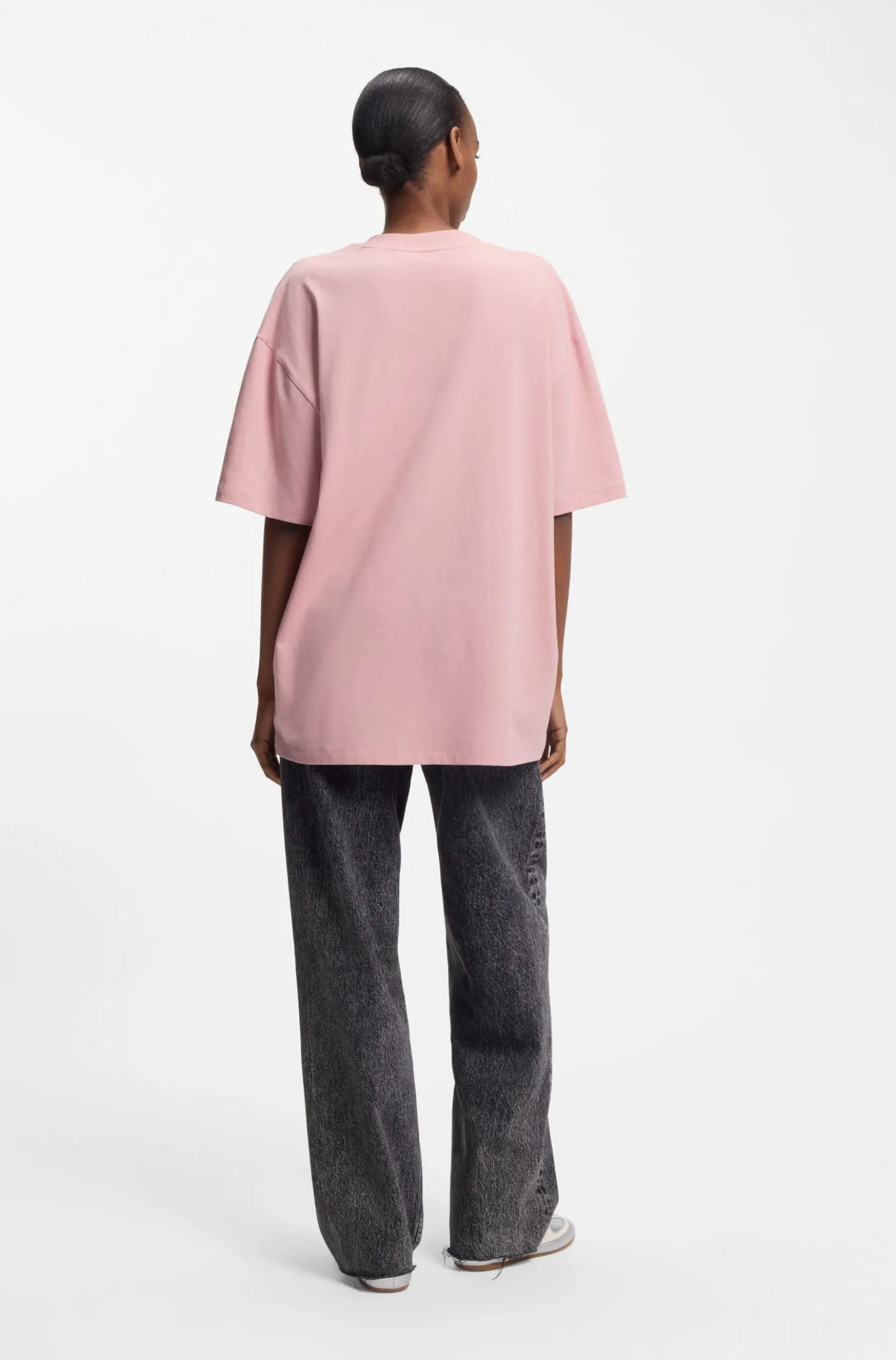 Oversized T-Shirt aus Baumwolle mit Happy HUGO Logo aus Strass