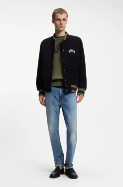 Oversize-Pullover aus gerippter Baumwolle mit College-Logo