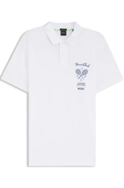 Poloshirt aus Baumwolle in Mesh-Optik mit gesticktem Artwork