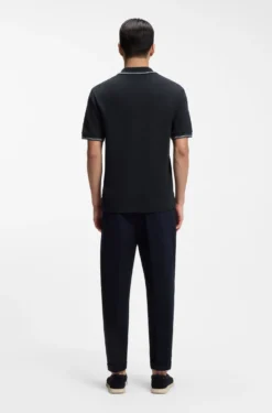 Poloshirt aus Baumwolle-Leinen mit Johnny-Kragen