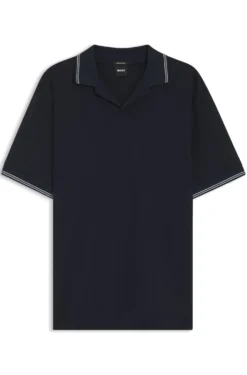 Poloshirt aus Baumwolle-Leinen mit Johnny-Kragen