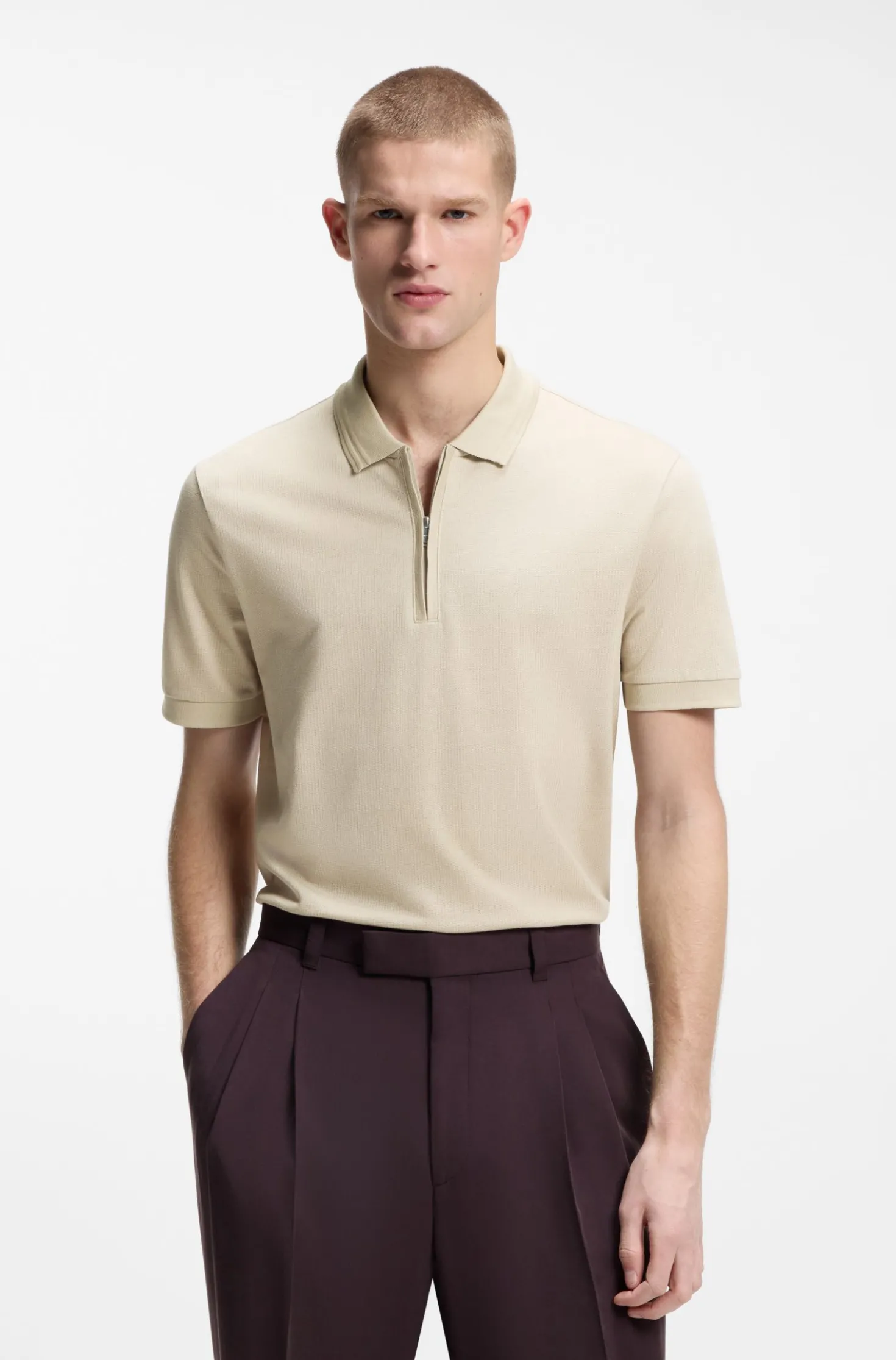 Poloshirt aus Baumwoll-Mix mit Reißverschlussleiste