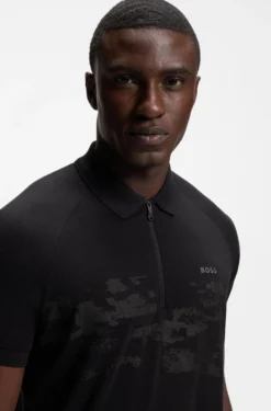 Poloshirt aus Baumwoll-Mix mit Reißverschluss und reflektierenden Grafiken