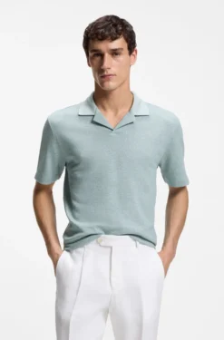 Poloshirt mit Johnny-Kragen aus Baumwolle, Leinen und Seide