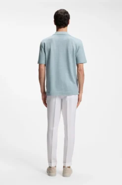 Poloshirt mit Johnny-Kragen aus Baumwolle, Leinen und Seide