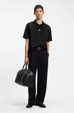 Poloshirt mit Johnny-Kragen aus strukturiertem Baumwoll-Mix
