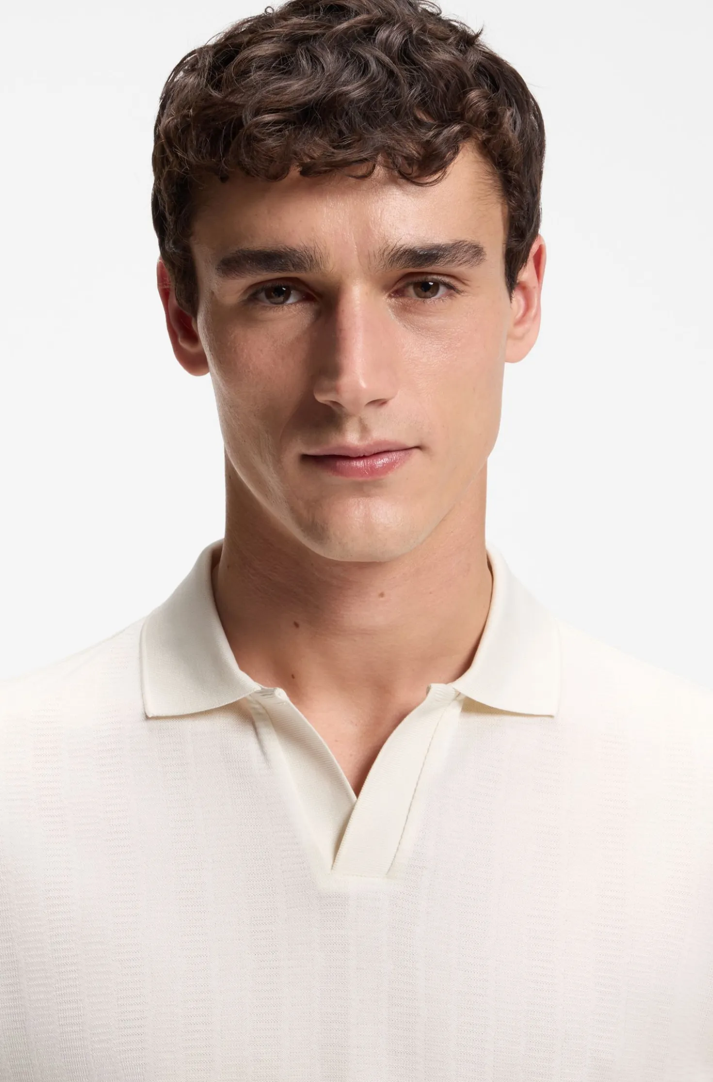 Poloshirt mit Johnny-Kragen aus Baumwoll-Jacquard