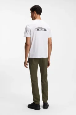 Porsche x BOSS T-Shirt aus merzerisierter Baumwolle mit Grafik-Print auf der Rückseite