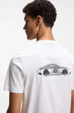 Porsche x BOSS T-Shirt aus merzerisierter Baumwolle mit Grafik-Print auf der Rückseite
