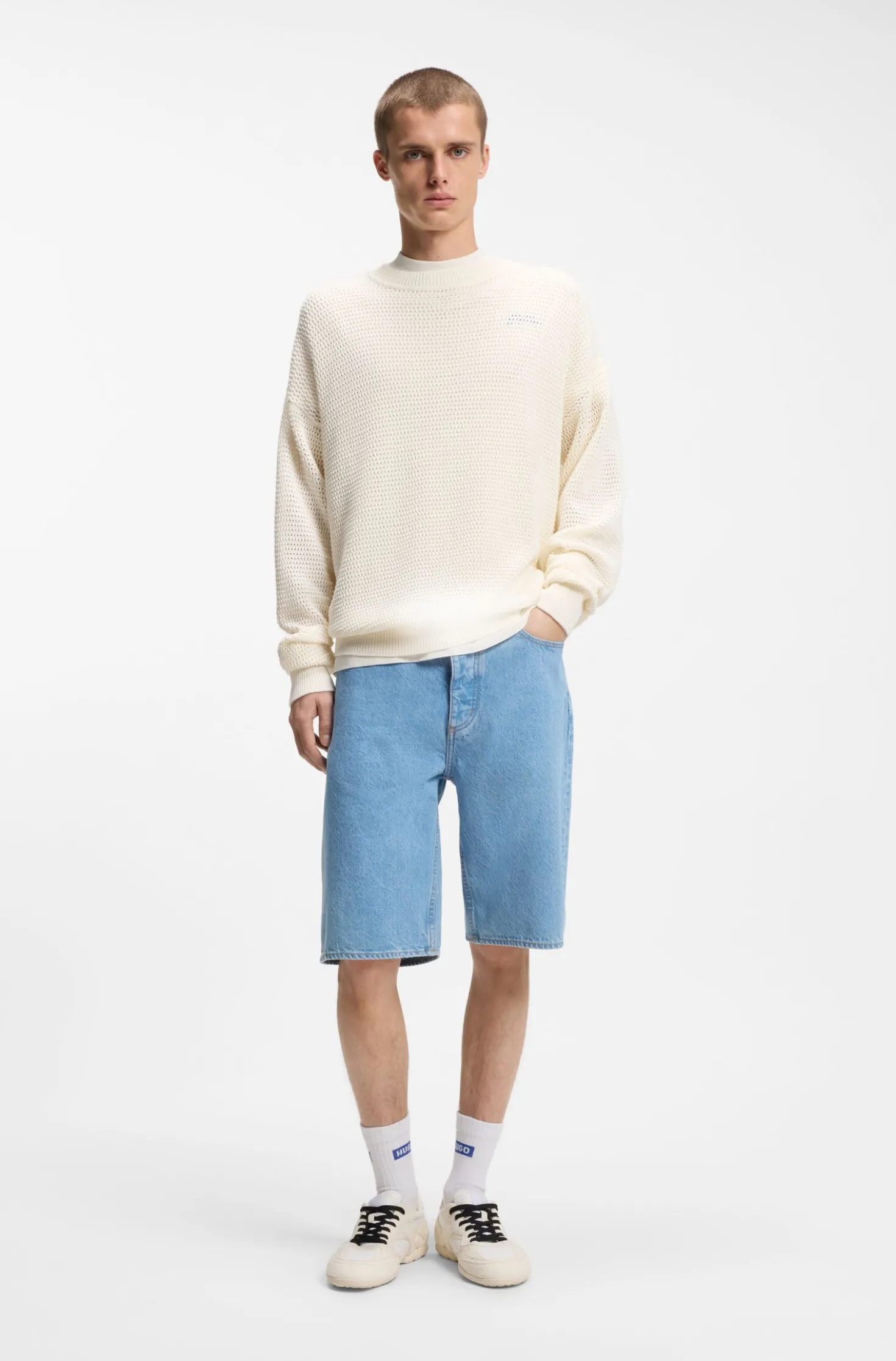 Pullover aus Baumwolle mit perforiertem Strick