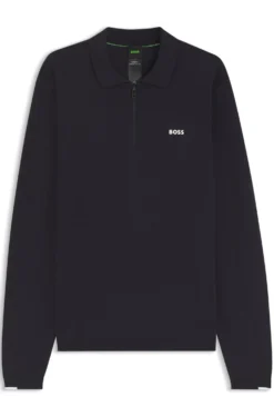 Pullover aus Baumwolle mit Troyerkragen und Kontrast-Logo