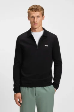 Pullover aus Baumwolle mit Troyerkragen und Kontrast-Logo