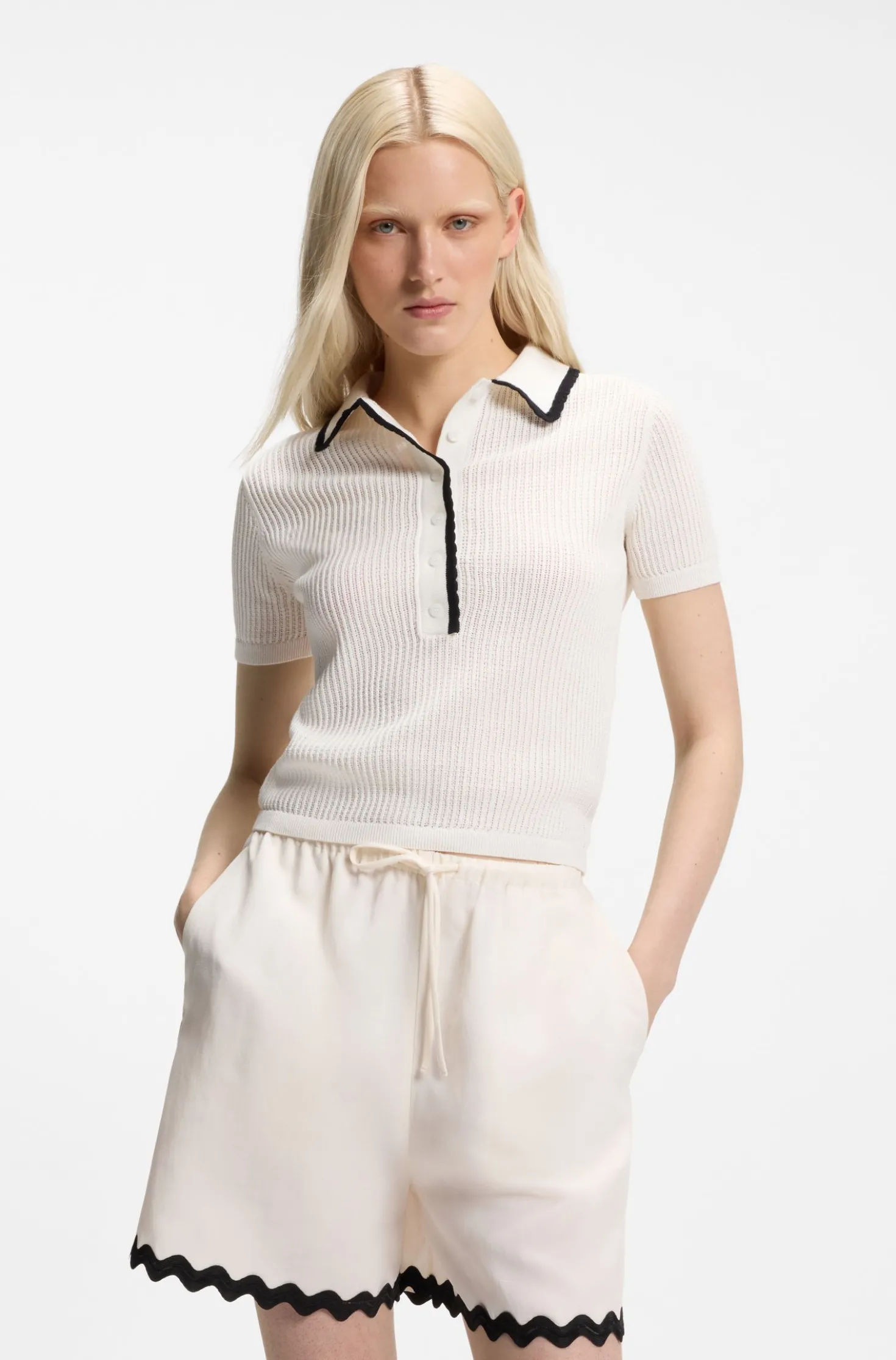 Pullover aus Pointelle-Baumwolle mit Muschelsaum