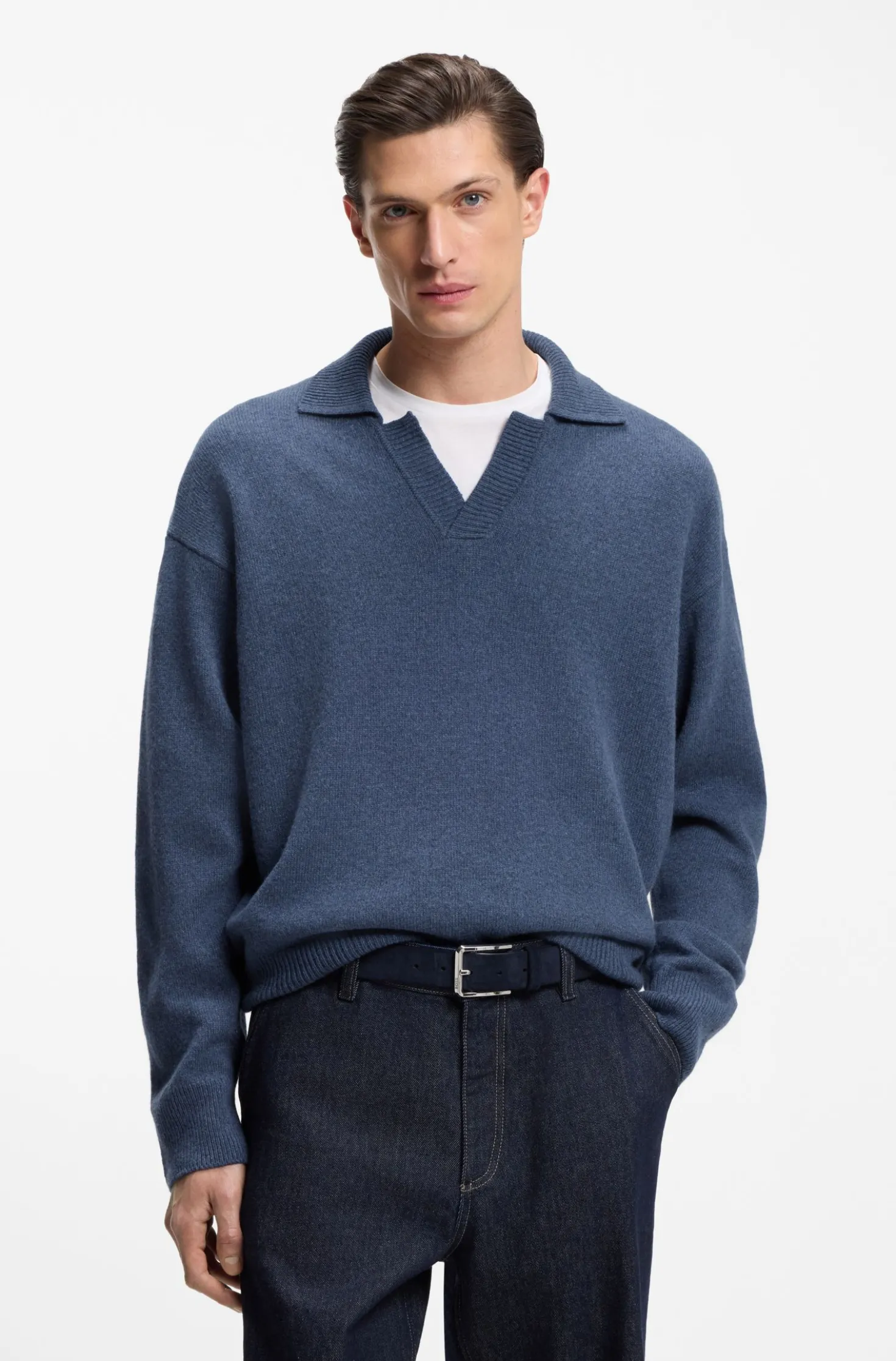 Pullover aus Schurwolle mit Johnny-Kragen