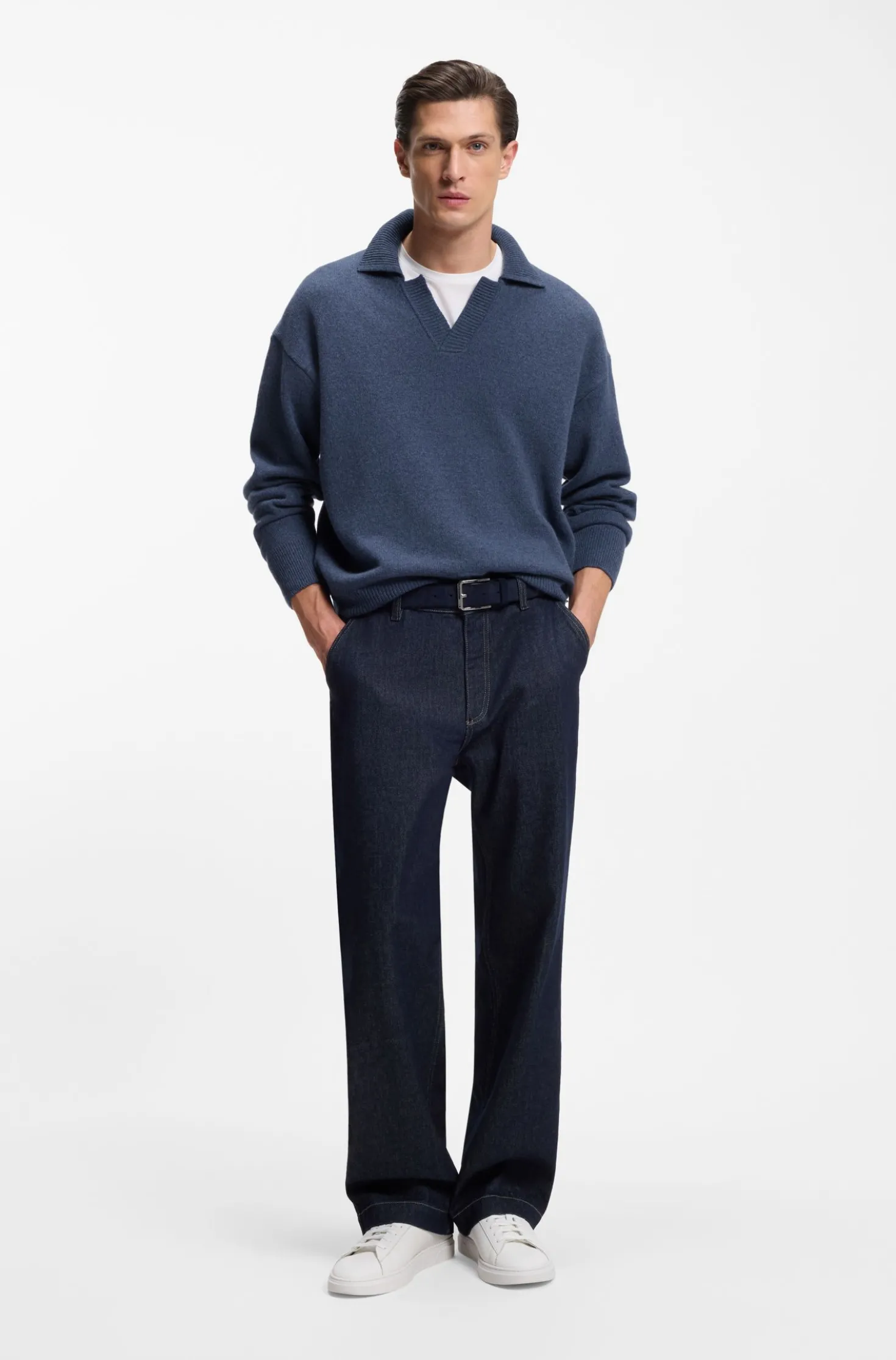 Pullover aus Schurwolle mit Johnny-Kragen