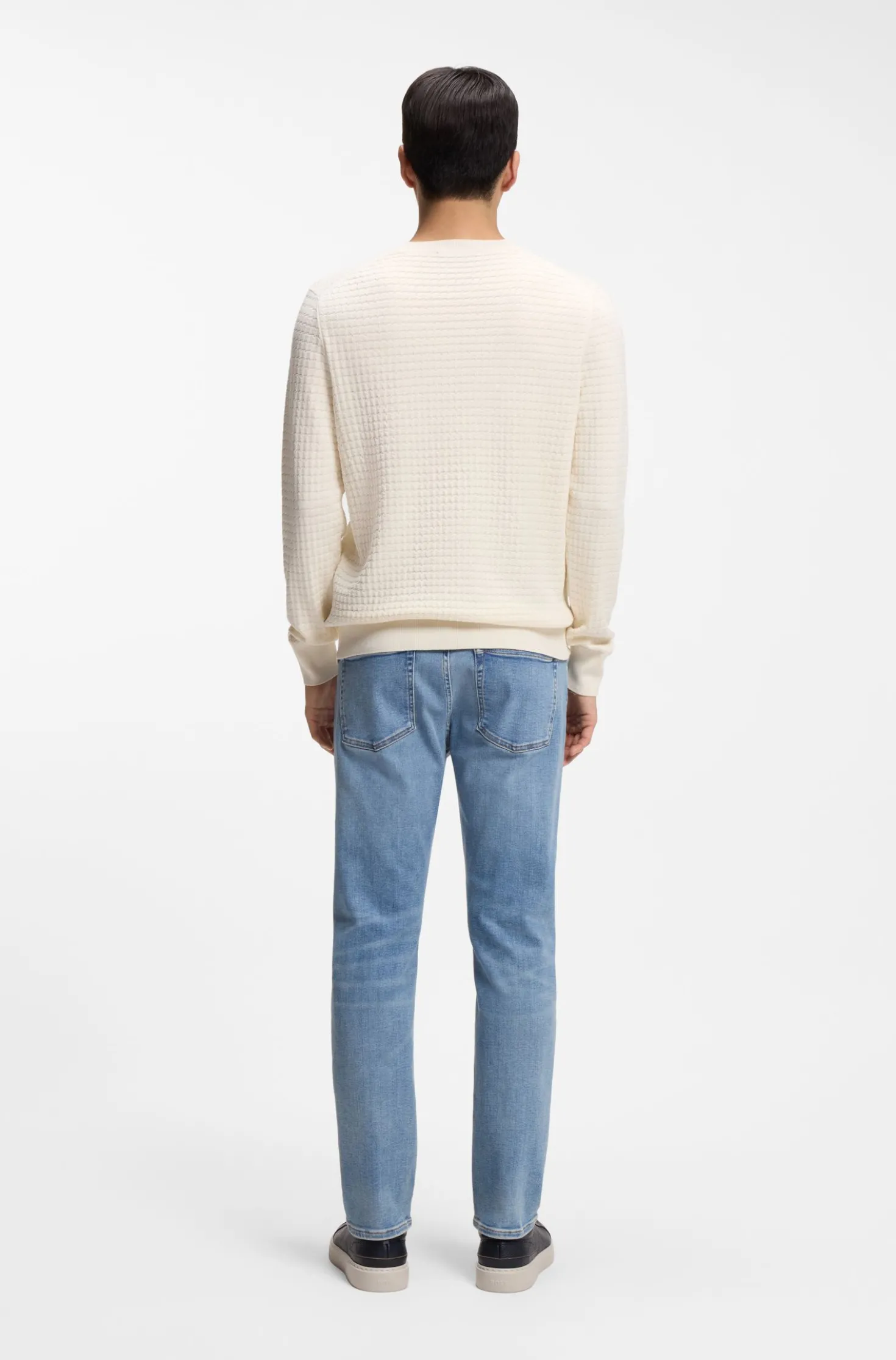 Pullover aus Seide und Baumwolle mit Mikro-Karo-Struktur