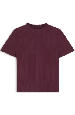 Pullover mit Stehkragen und unregelmäßigem Rippstrick