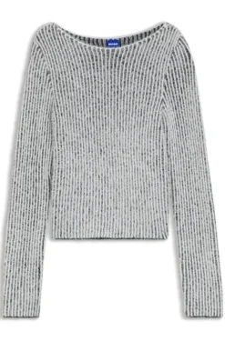 Pullover mit U-Boot-Ausschnitt und strukturierten zweifarbigen Ripp-Details