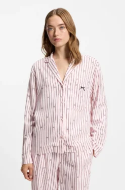 Pyjama-Hemd mit Streifen und gestapelten Logos