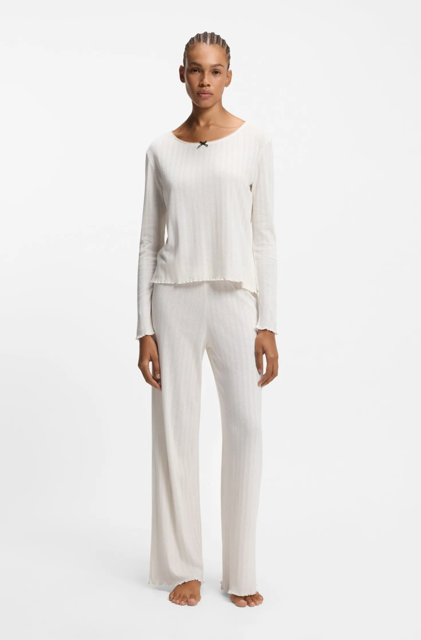 Pyjama-Hose aus Pointelle mit Rüschen