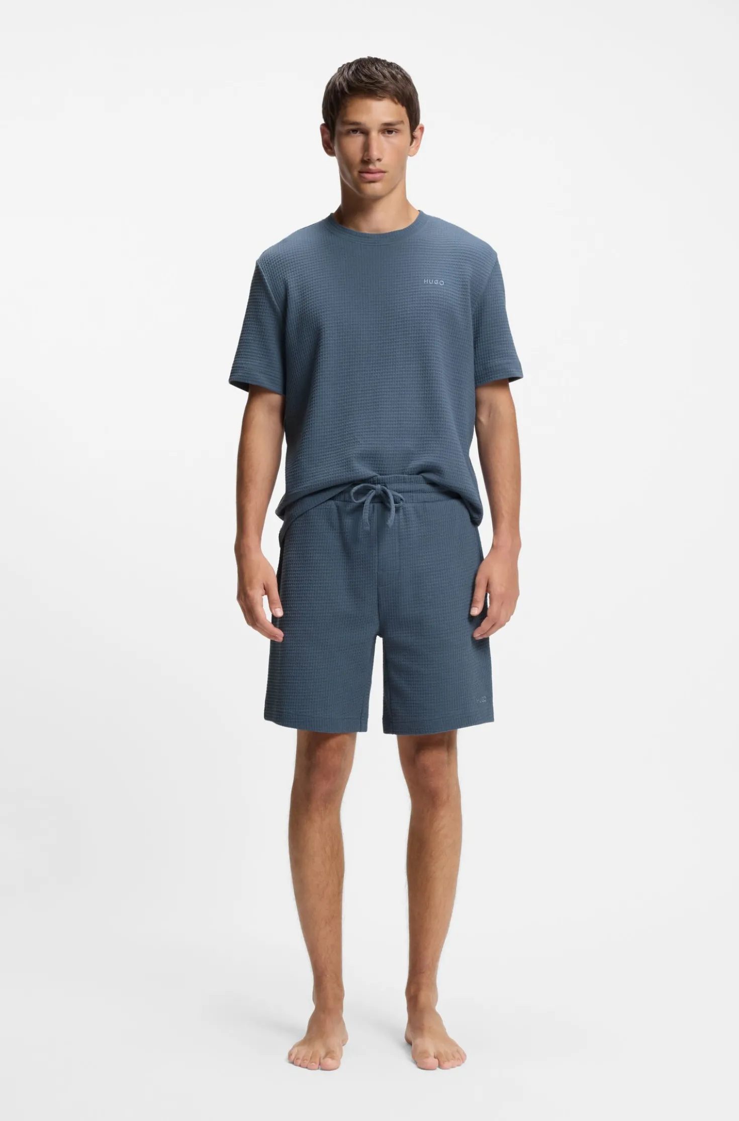 Pyjama-Shirt mit Waffelstruktur und Logo-Stickerei