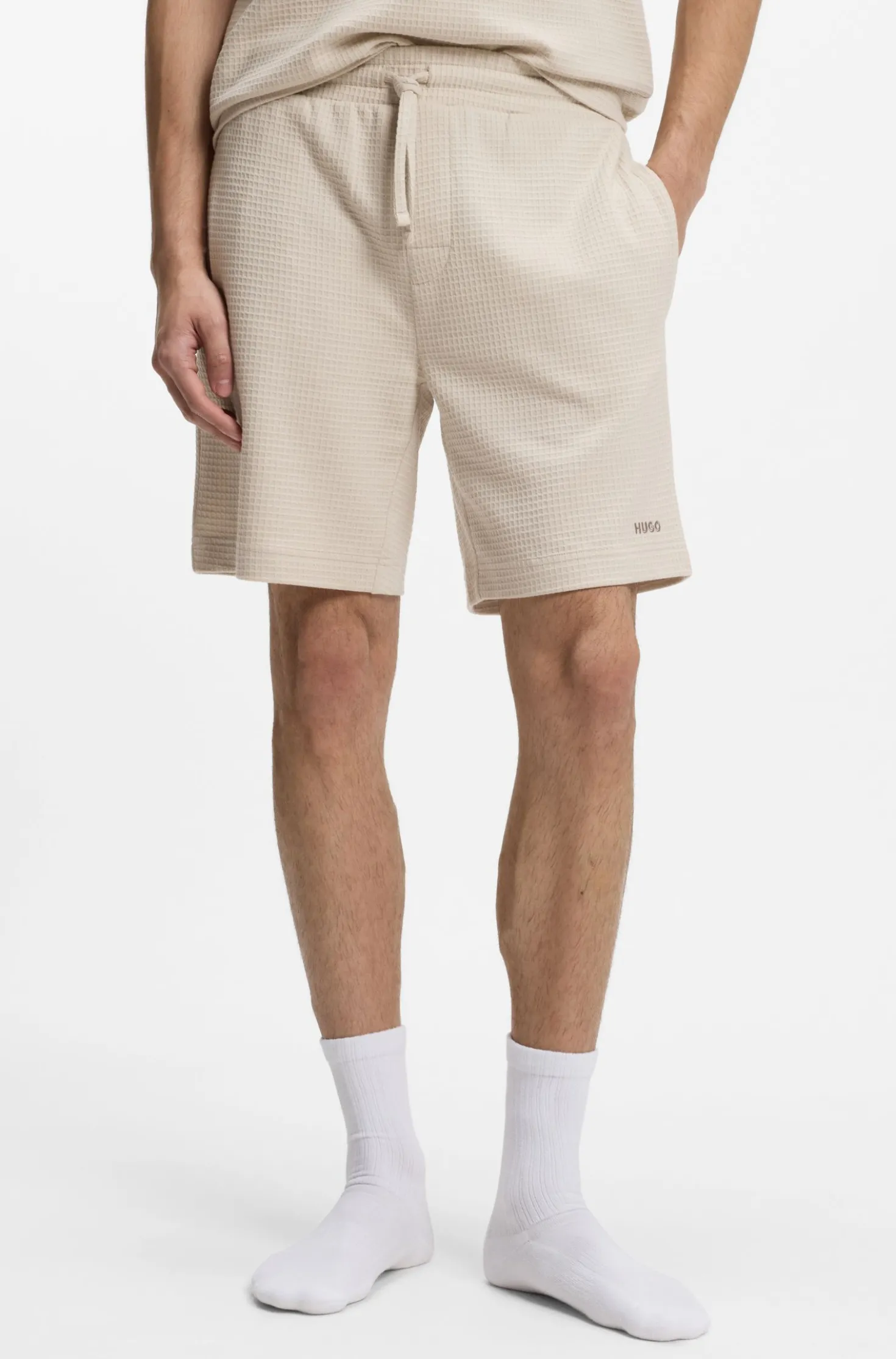 Pyjama-Shorts mit Waffelstruktur und Logo-Stickerei