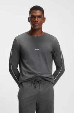 Pyjama-Top aus Baumwolle mit gestreiften Ärmel-Details