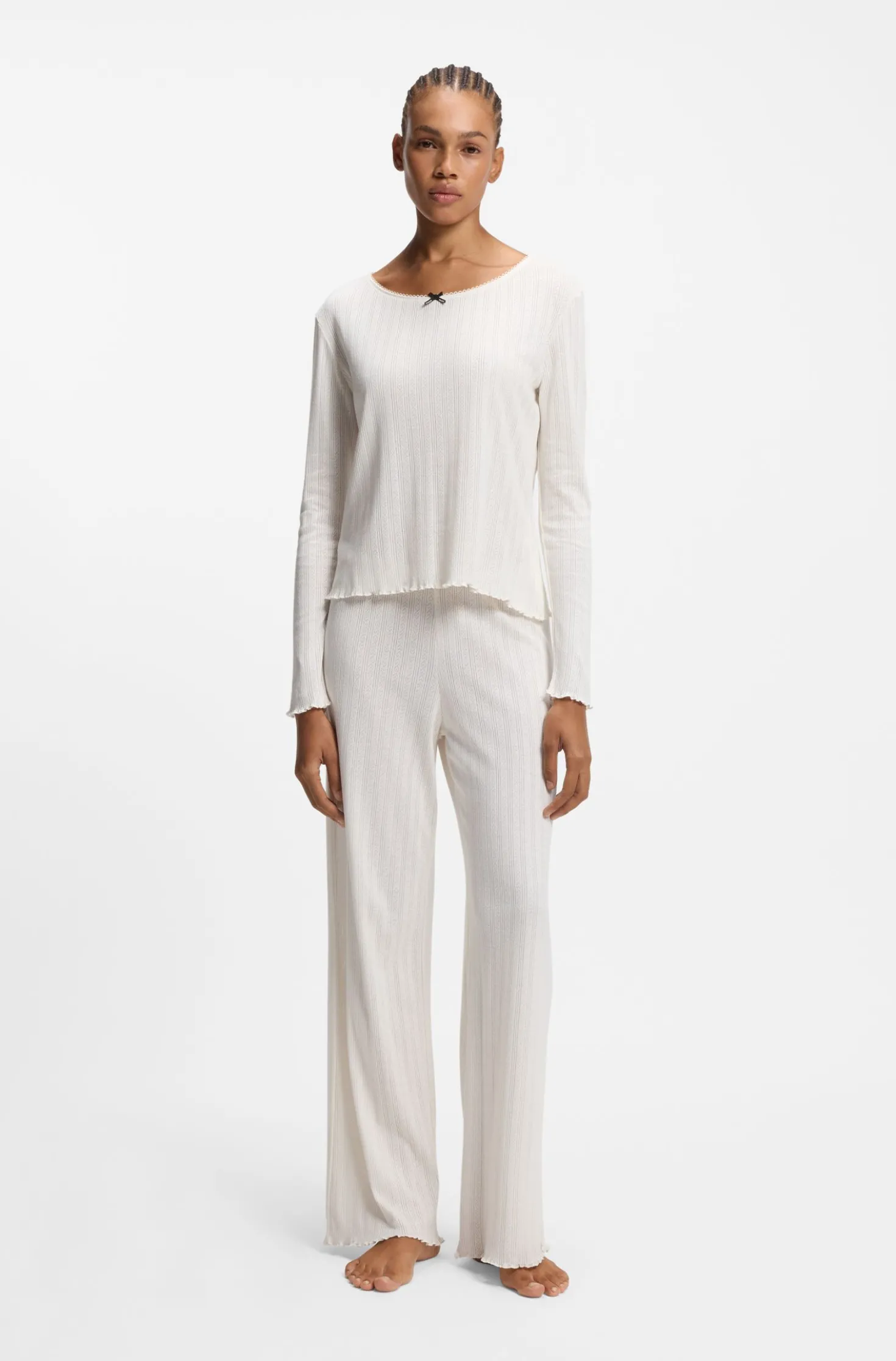 Pyjama-Top aus Pointelle mit Picot-Detail
