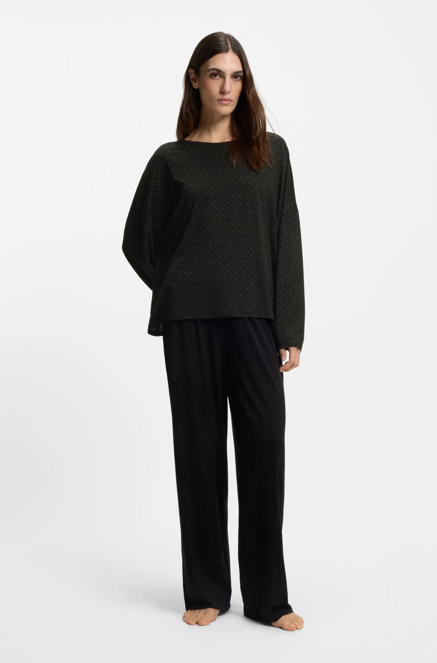 Pyjama-Top mit Monogramm-Print und Fledermausärmeln