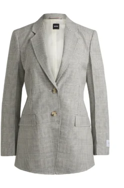 Regular-Fit Blazer aus kariertem Schurwoll-Krepp