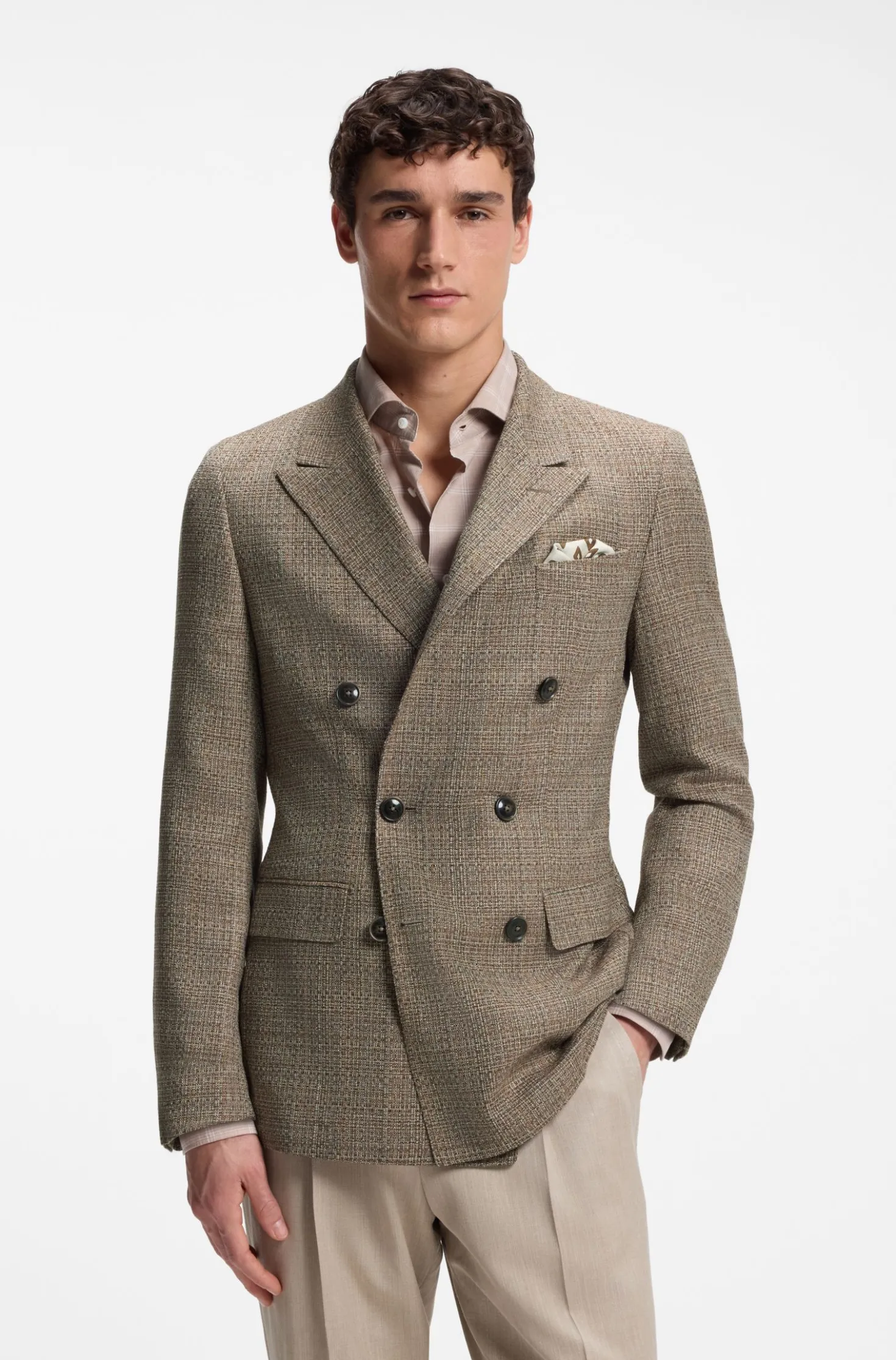 Regular-Fit Blazer aus Seide und Schurwolle