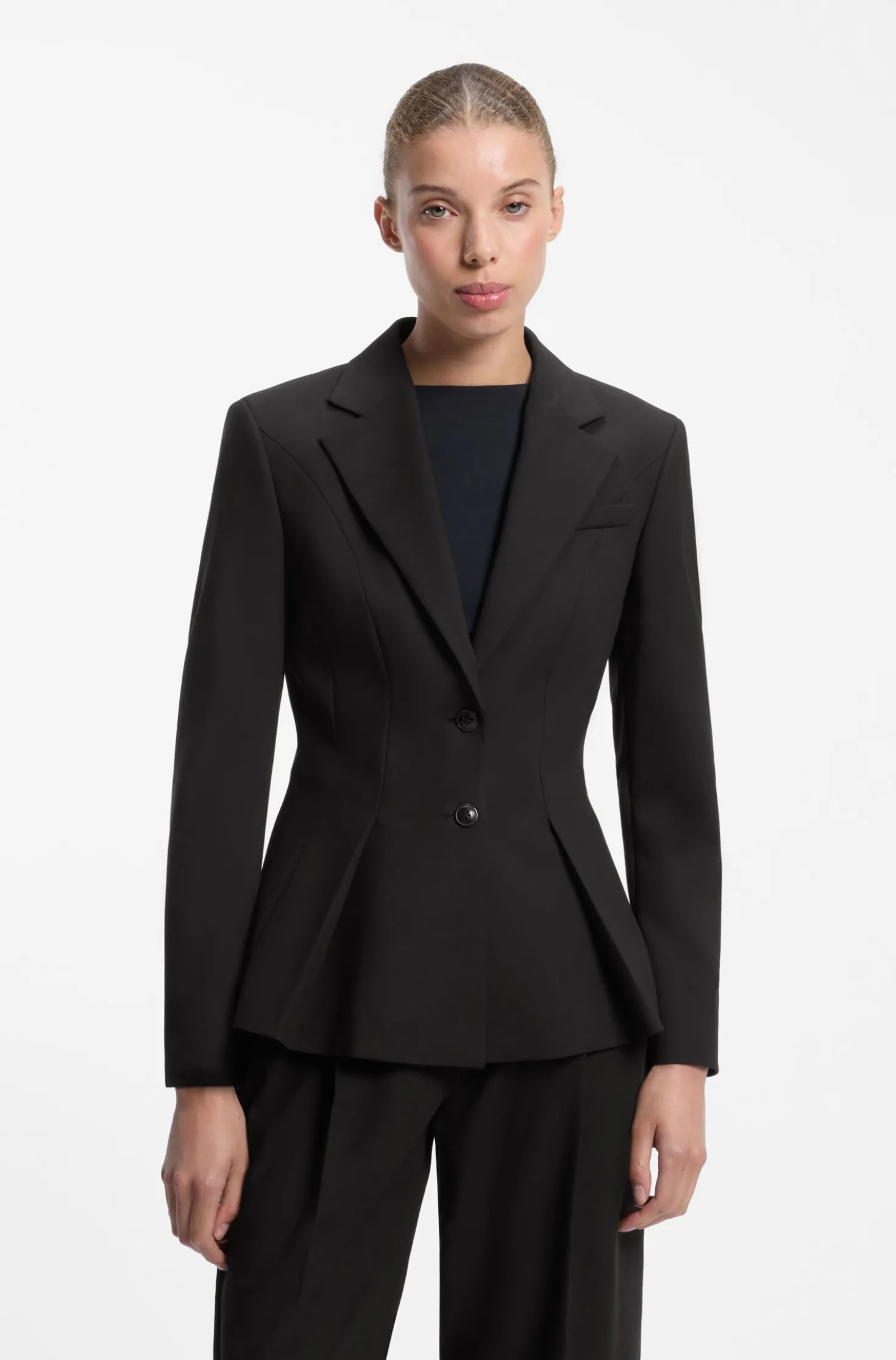 Regular-Fit Blazer mit plissiertem Schößchensaum