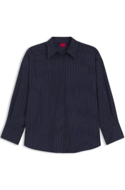 Regular-Fit Bluse aus Baumwoll-Popeline mit Nadelstreifen