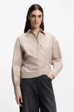 Regular-Fit Bluse aus gestreiftem Baumwoll-Canvas