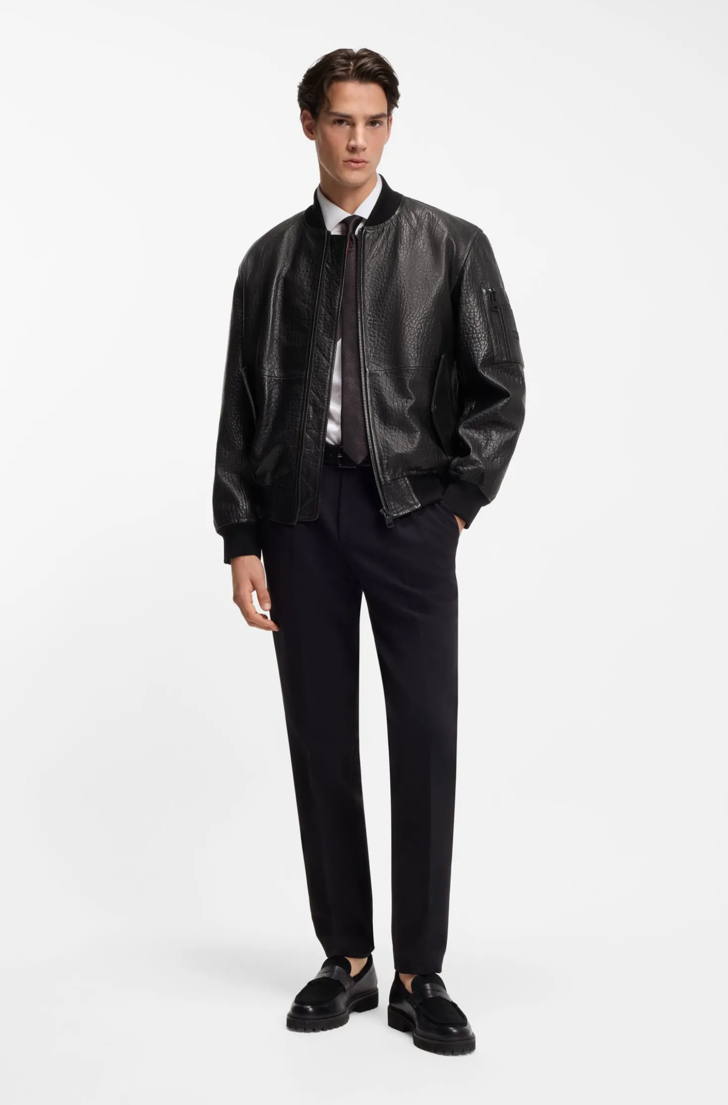 Regular-Fit Bomberjacke aus gemustertem Leder