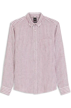 Regular-Fit Button-Down-Hemd aus Leinen mit Streifen-Dessin