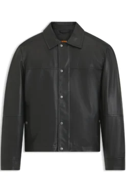 Regular-Fit Hemd aus Leder mit metallenen Logo-Knöpfen