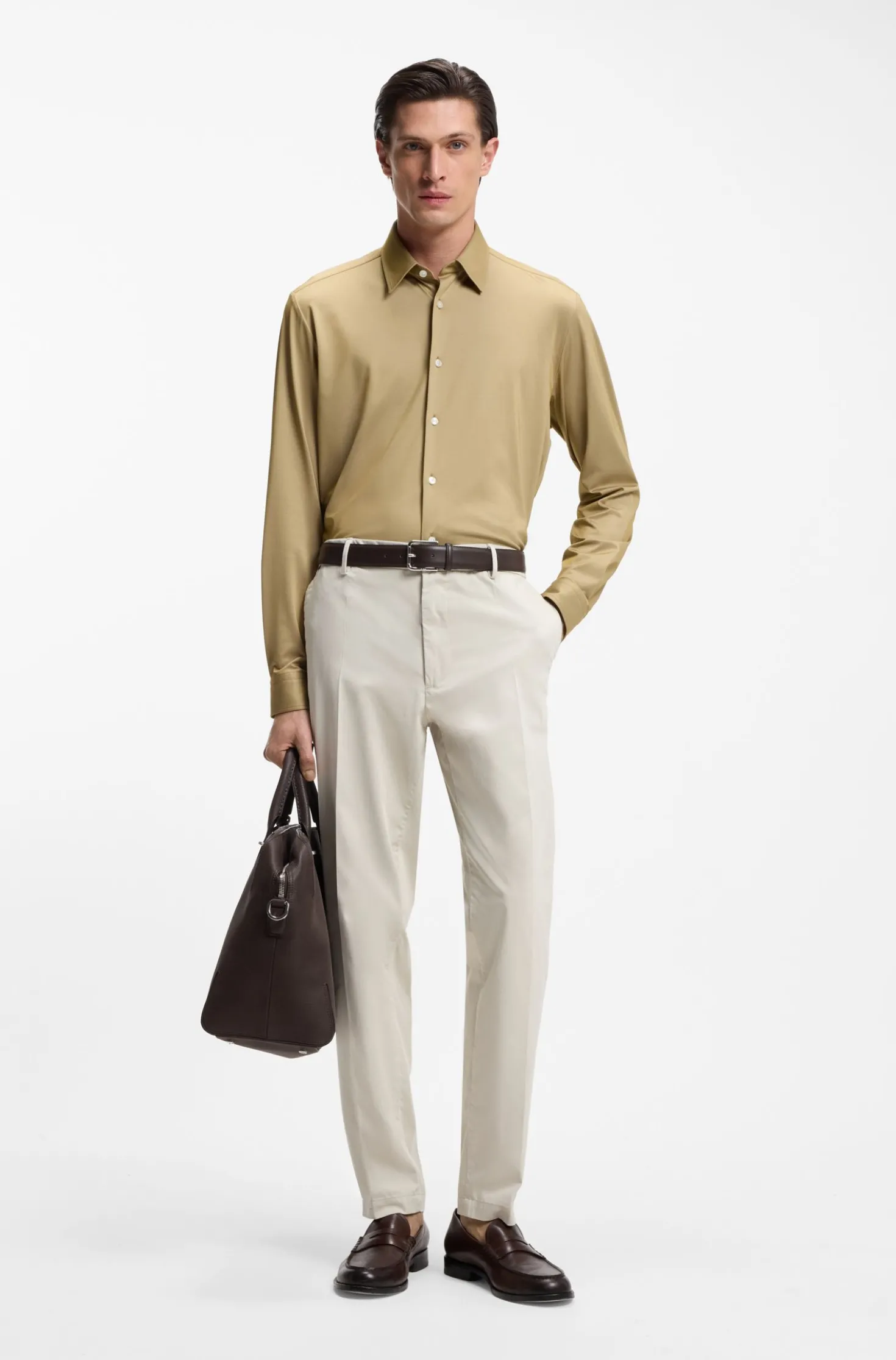 Regular-Fit Hemd aus Performance-Stretch-Jersey mit Oxford-Struktur