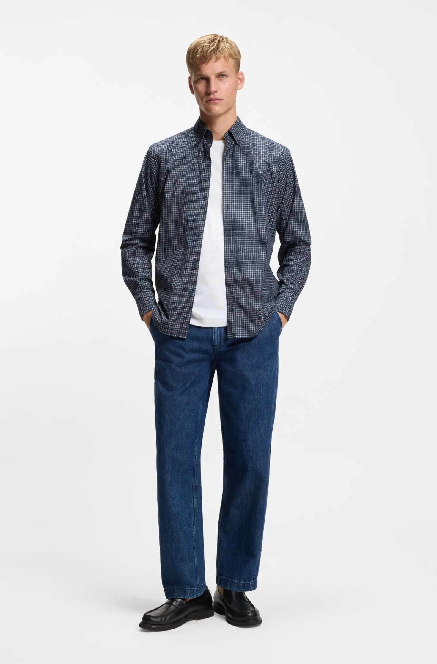 Regular-Fit Hemd aus strukturierter Stretch-Baumwolle mit Karo-Muster