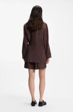 Regular-Fit Jacke ohne Kragen mit Tunnelzugbund an der Taille