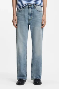 Regular-Fit Jeans aus blauem Denim mit ausgestelltem Bein