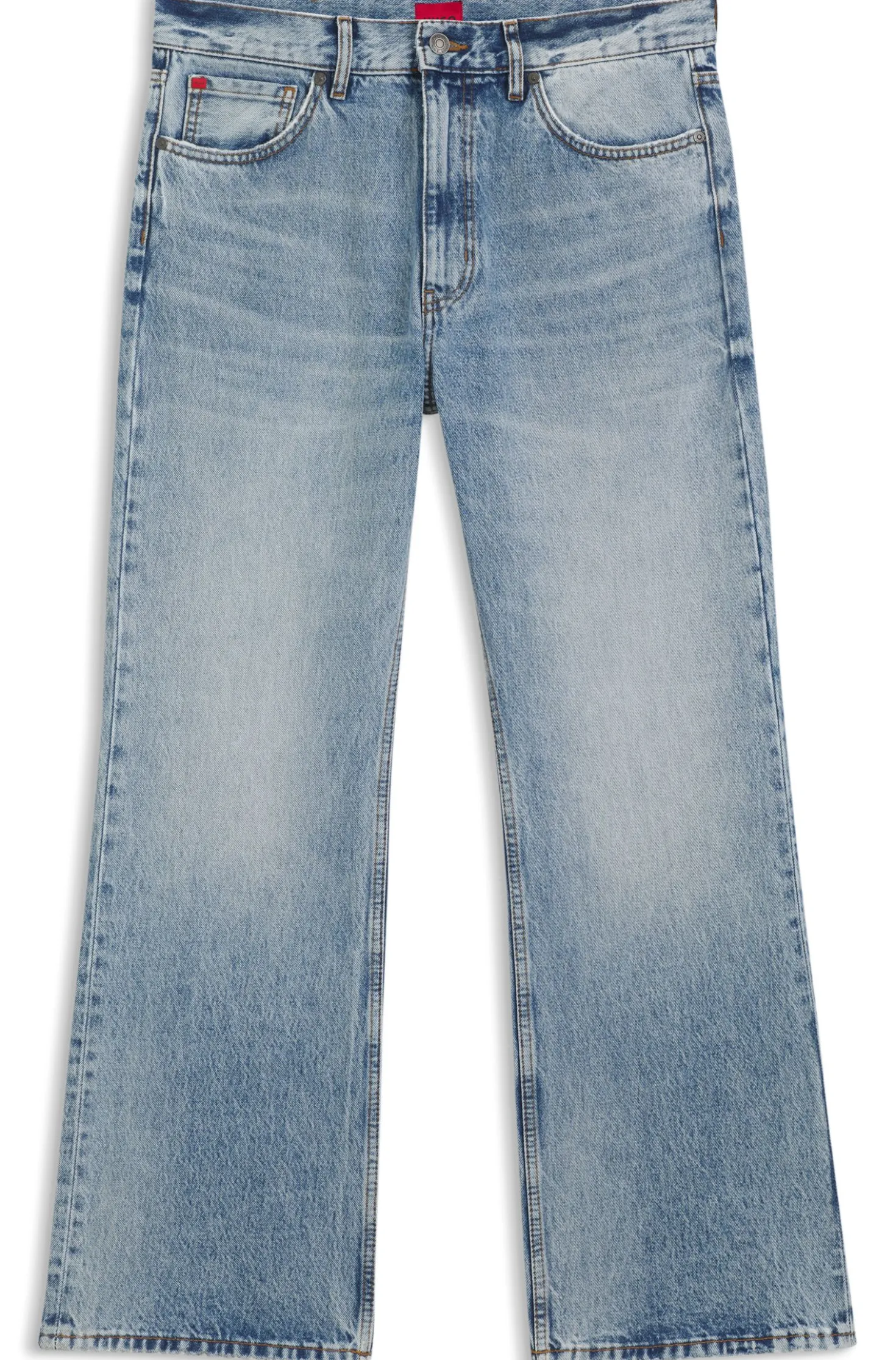 Regular-Fit Jeans aus blauem Denim mit ausgestelltem Bein