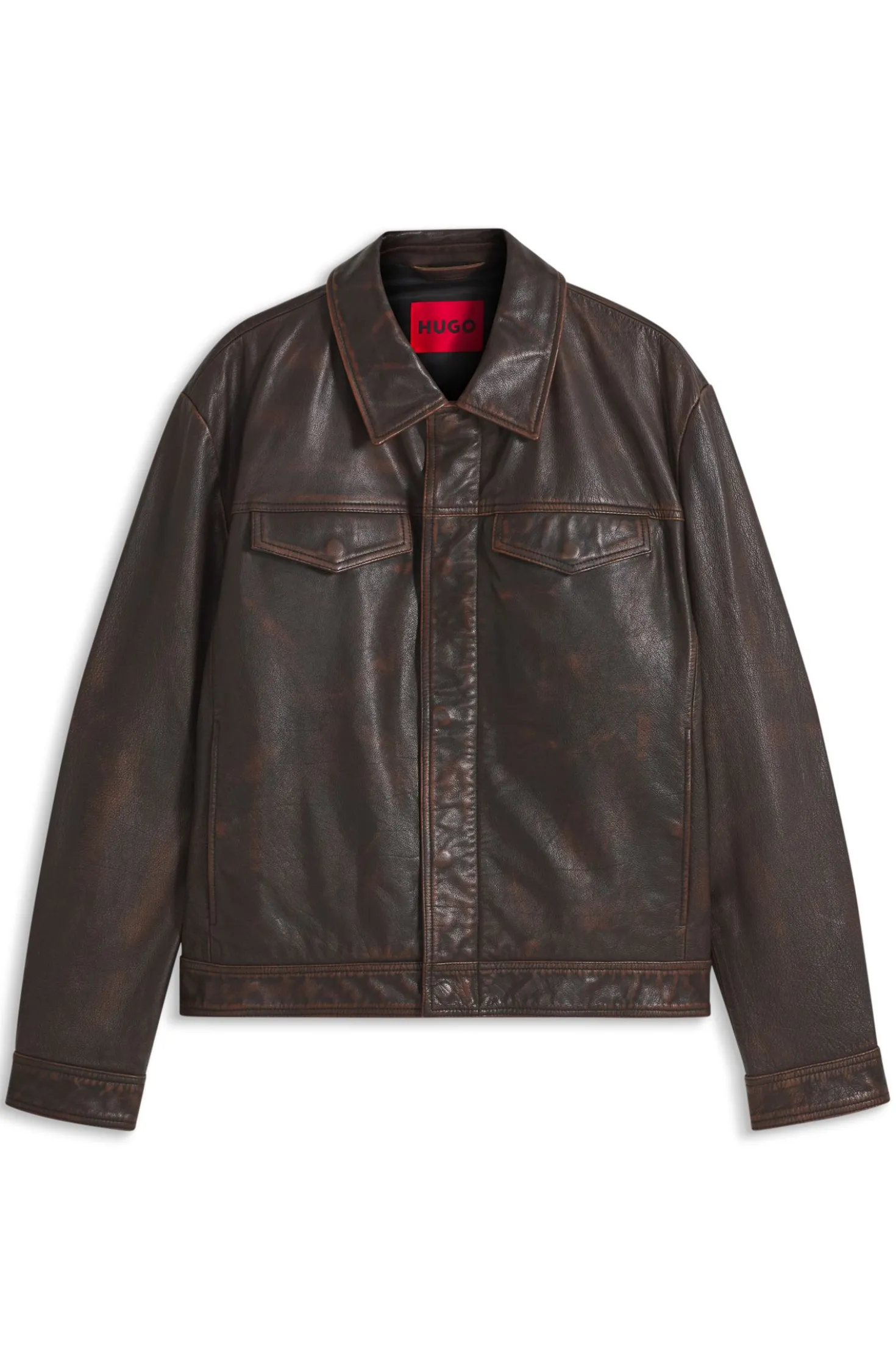 Regular-Fit Lederjacke mit Brusttaschen