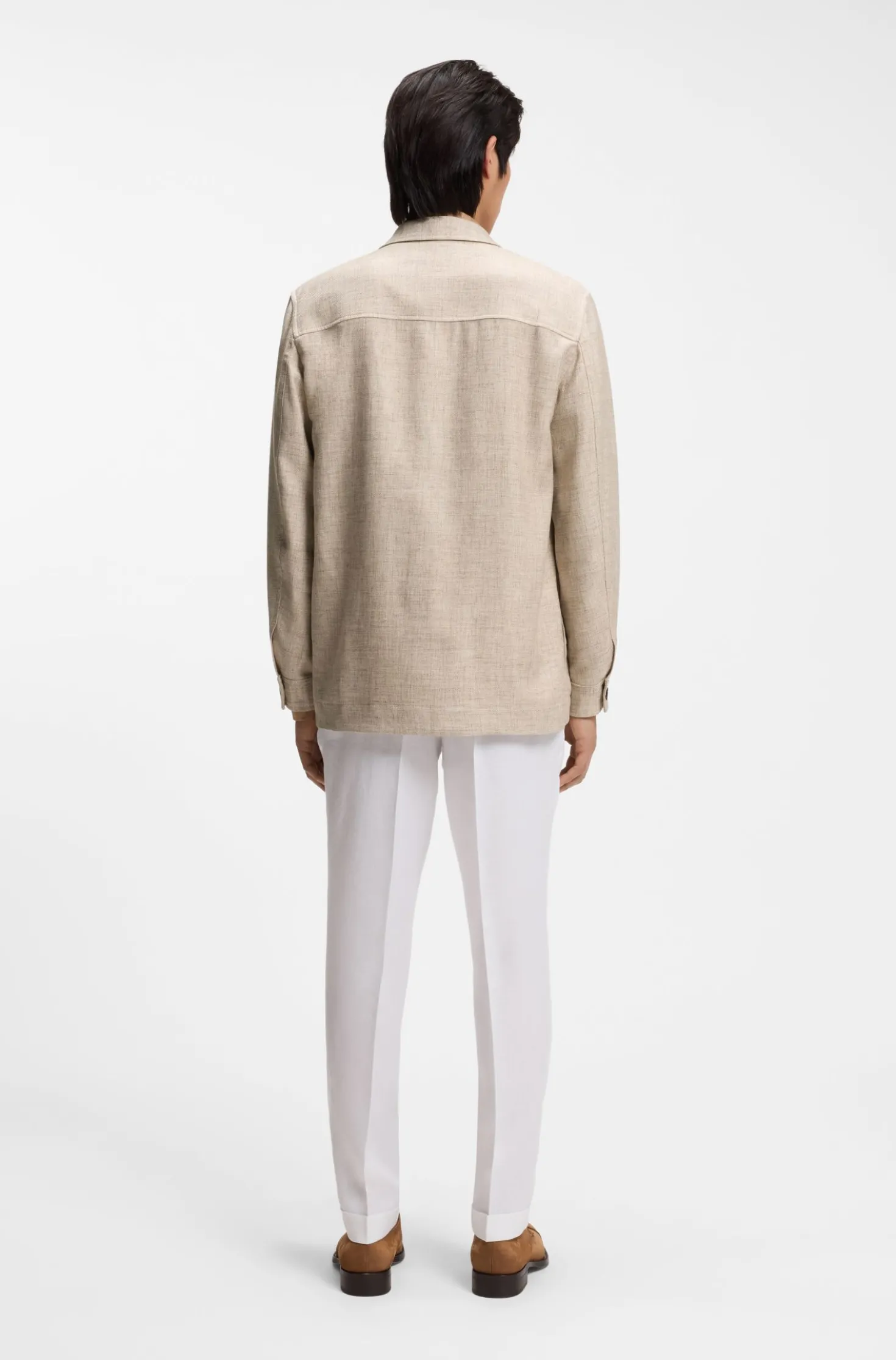 Regular-Fit Overshirt aus Schurwolle, Seide und Leinen