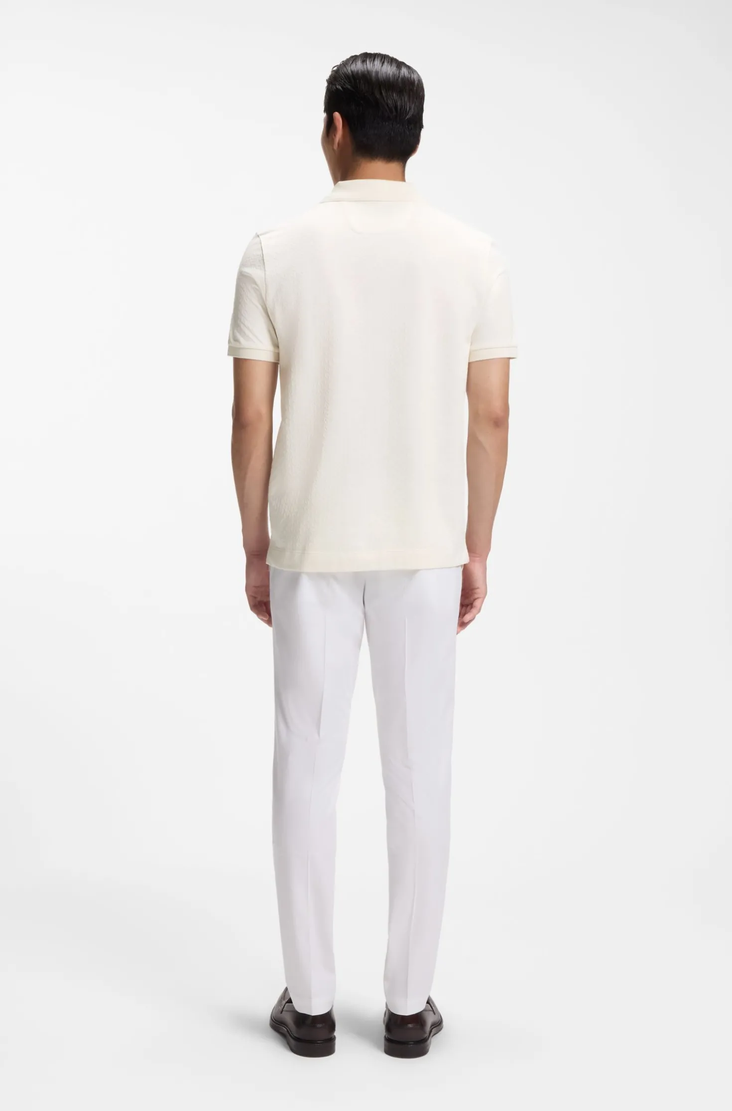 Regular-Fit Poloshirt aus Baumwolle und Seide mit Jacquard-Struktur