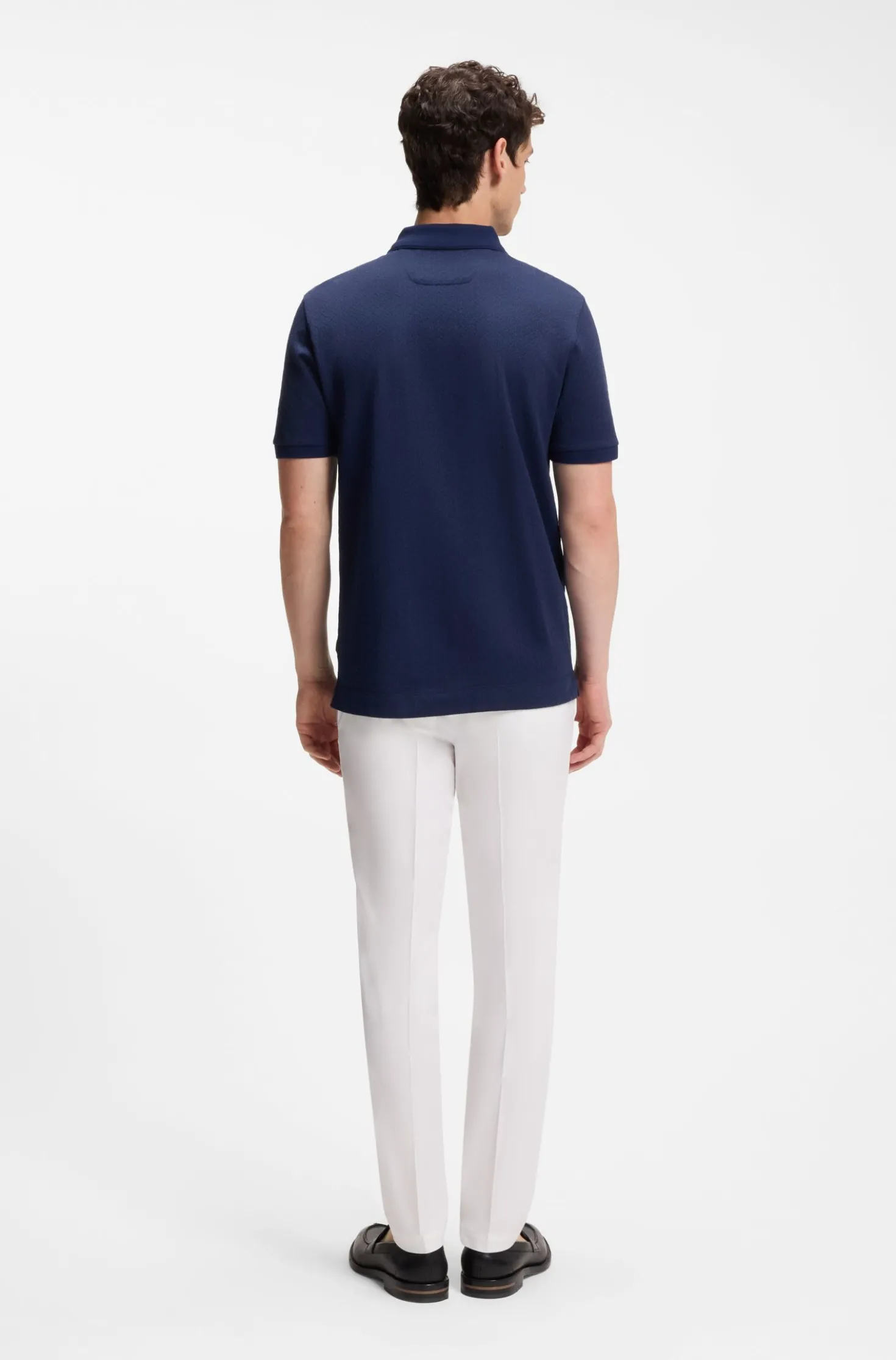 Regular-Fit Poloshirt aus Baumwolle und Seide mit Jacquard-Struktur
