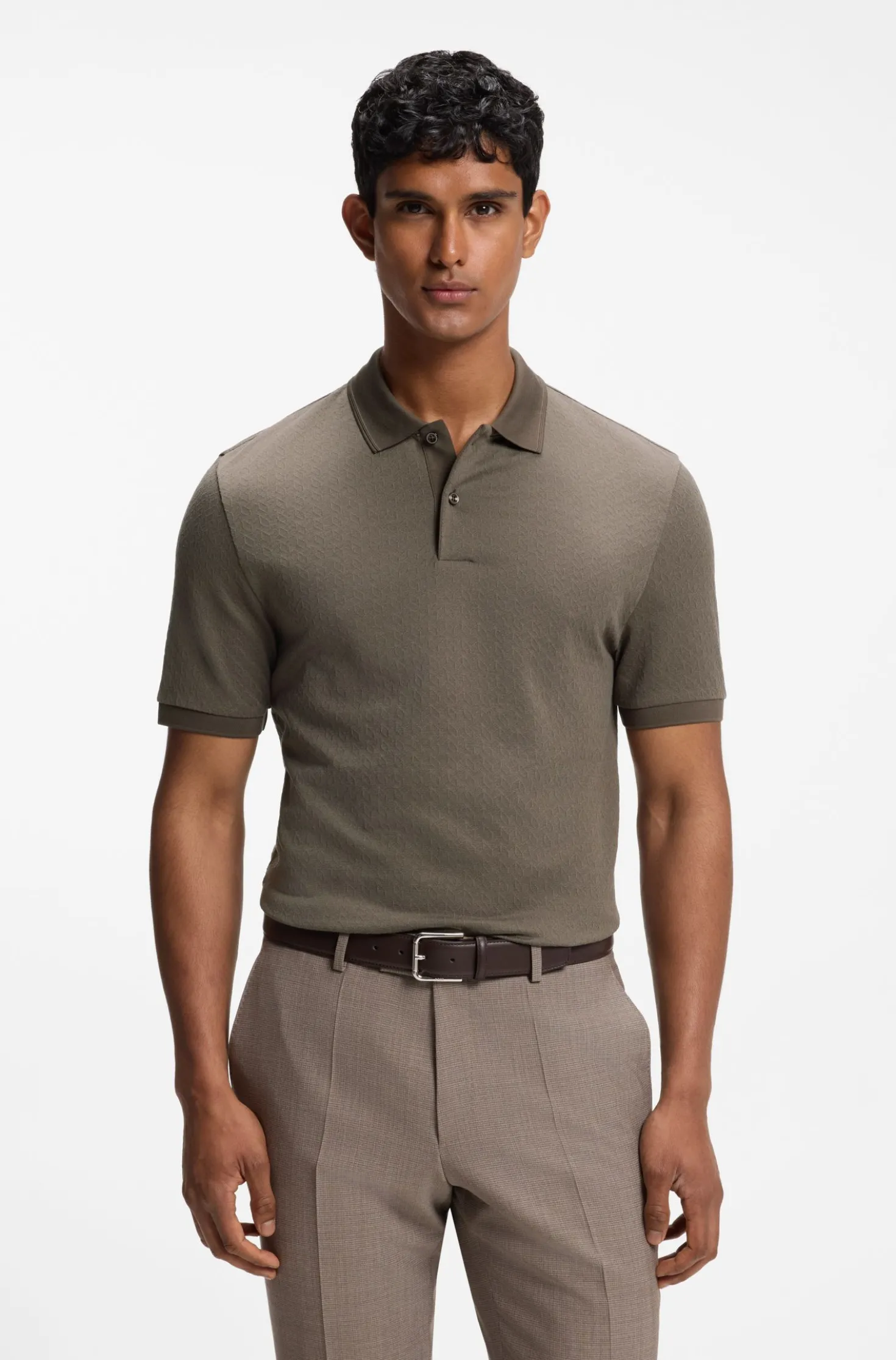 Regular-Fit Poloshirt aus Baumwolle und Seide mit Jacquard-Struktur