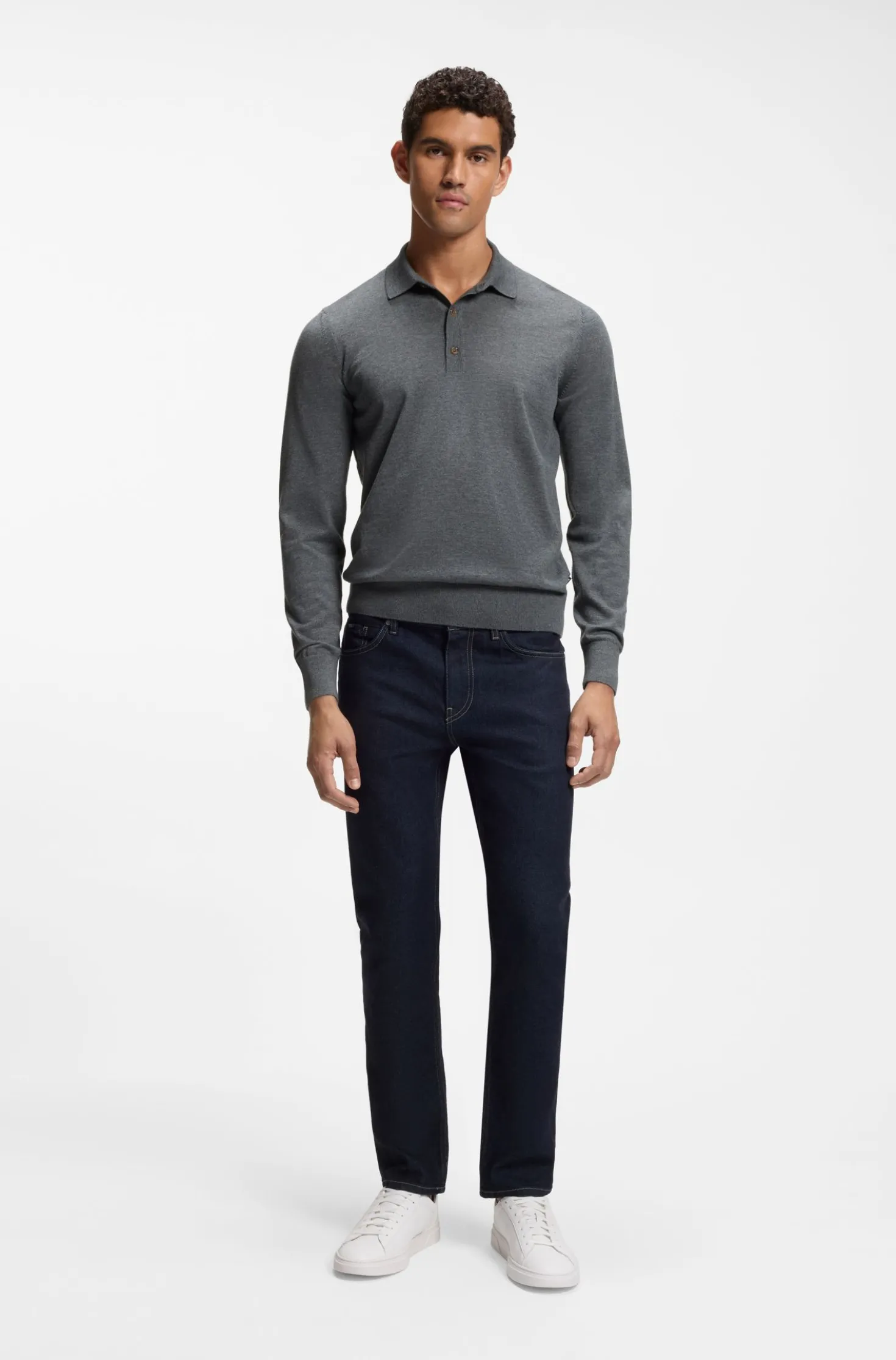 Regular-Fit Strick-Poloshirt aus Merino