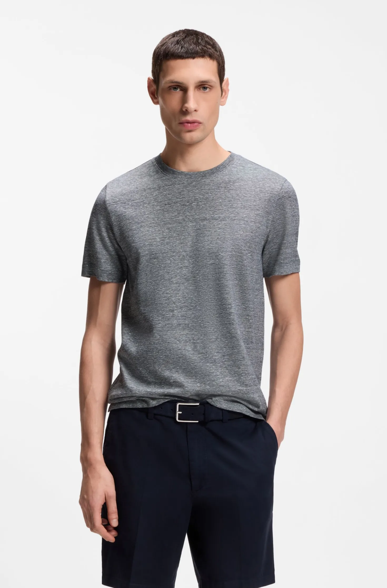 Regular-Fit T-Shirt aus Baumwolle und Leinen